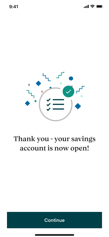 Savings account opened screen